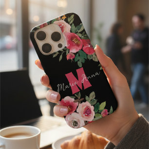 Élégant Noms Personnalisés Fleurs Noir & Rose Wate