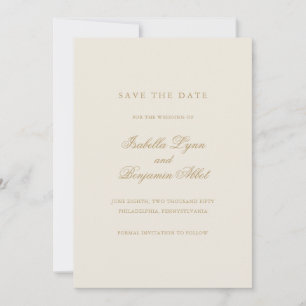 Elegant Non-Photo Neutral Gold Ivory Wedding Save The Date