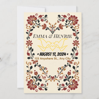 Elegant Norwegian Rosemaling Wedding Invitation Fr Kaart