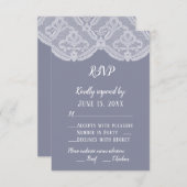 Elegant Nostalgic Lace Steel Blue Wedding RSVP (Voorkant / Achterkant)