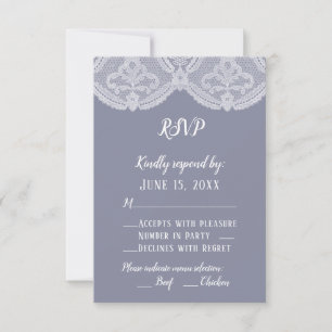 Elegant Nostalgic Lace Steel Blue Wedding RSVP Kaartje