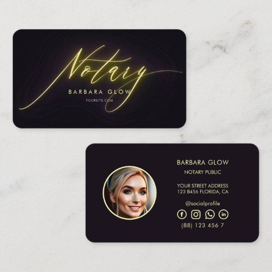 Elegant Notarisch Overstromend Neon Gold Visitekaartje (Voorkant / Achterkant)