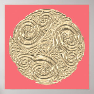 Elegant nouveau gold coral roze metallic modern poster