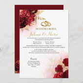 Elegant Nuestra Boda Red Floral Wedding Invitation Kaart (Voorkant / Achterkant)
