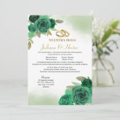 Elegant Nuestra Boda Smaragdgroen Kaart (Staand voorkant)