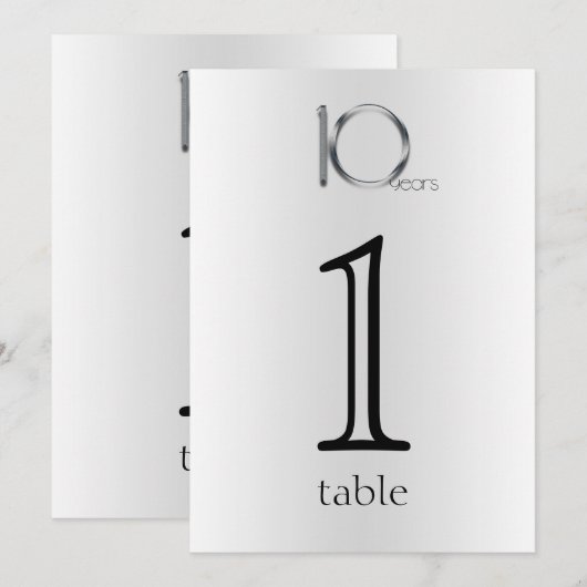 Élégant Numéro de Table Anniversaire des 10 ans en (Devant / Derrière)
