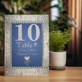Élégant numéro de table bleu royal et argent