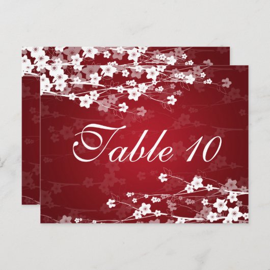 Élégant Numéro de table Cerisier Fleur Rouge (Devant / Derrière)