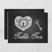 Élégant Numéro De Table Clé De Mon Coeur Noir (Devant / Derrière)