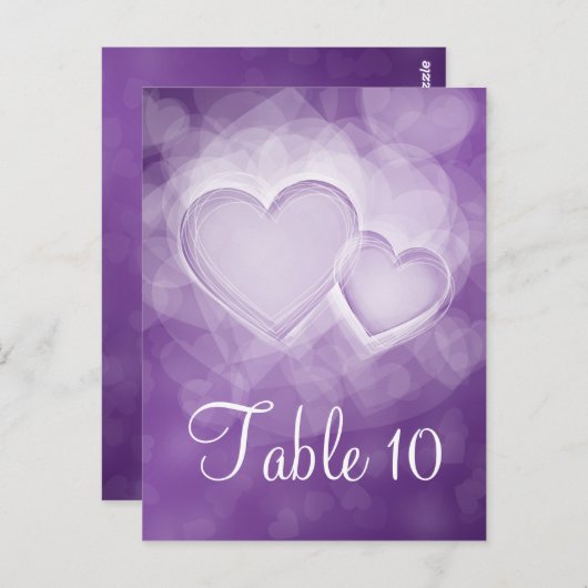 Élégant numéro de table Coeurs modernes violet (Devant / Derrière)