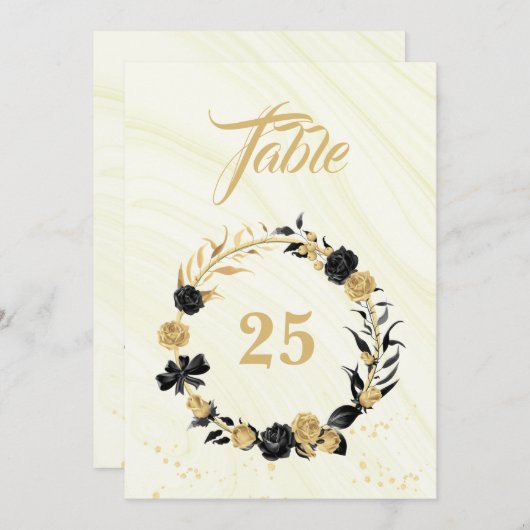 Élégant numéro de table de couronne or et noir (Devant / Derrière)