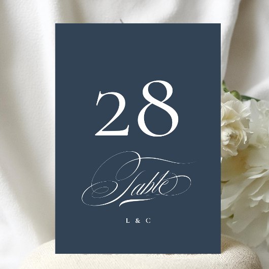 Élégant numéro de table de mariage bleu marine 5 x