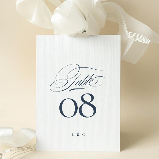 Élégant numéro de table de mariage bleu marine bla