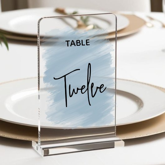 Élégant numéro de table de mariage bleu poussiéreu