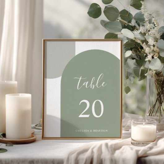 Élégant numéro de table de mariage bohème en vert