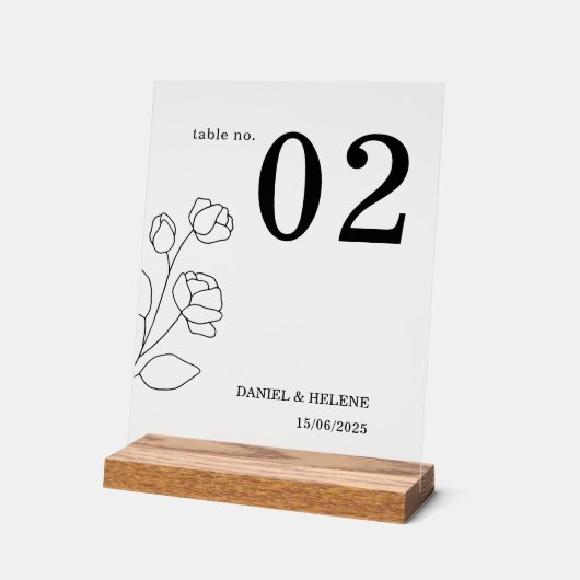 Élégant numéro de table de mariage carte signe acr (Angle)