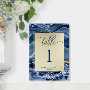 Élégant numéro de table en cristal d'agate bleu et