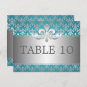 Élégant Numéro De Table Fleur De Lis Bleu (Devant / Derrière)