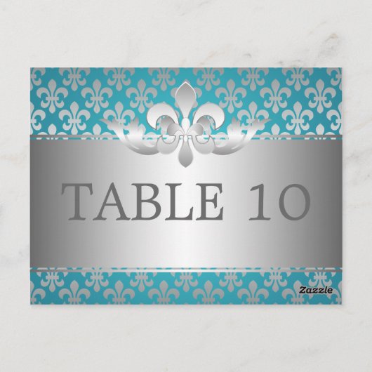 Élégant Numéro De Table Fleur De Lis Bleu (Dos)