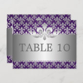 Élégant Numéro De Table Fleur De Lis Violet (Devant / Derrière)