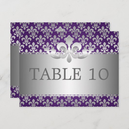 Élégant Numéro De Table Fleur De Lis Violet (Devant / Derrière)