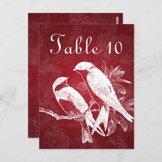 Élégant numéro de table Inséparables Rouge (Devant / Derrière)