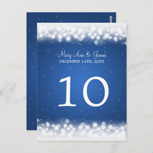 Élégant numéro de table Magic Sparkle Bleu (Devant / Derrière)