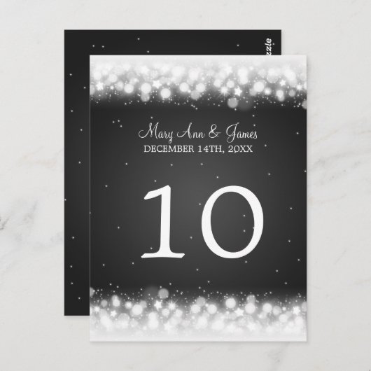 Élégant numéro de table Magic Sparkle Noir (Devant / Derrière)