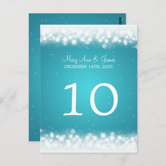 Élégant numéro de table Magic Sparkle Turquoise (Devant / Derrière)