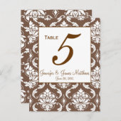 Élégant numéro de table Mariage damassé Brown (Devant / Derrière)