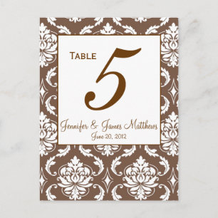 Élégant numéro de table Mariage damassé Brown