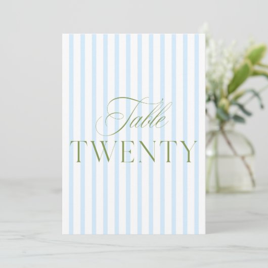 Élégant numéro de table Mariage Vert Sauge & Bleu  (Debout devant)