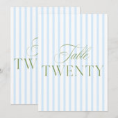 Élégant numéro de table Mariage Vert Sauge & Bleu  (Devant / Derrière)