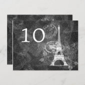 Elégant Numéro de table Romantique Paris Noir (Devant / Derrière)