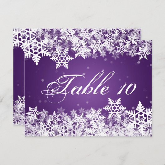 Élégant numéro de table Snowflakes hiver violet (Devant / Derrière)