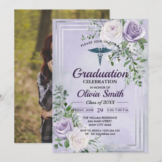 Elegant Nursing Graduation Invitation Photo | RN B (Devant / Derrière)