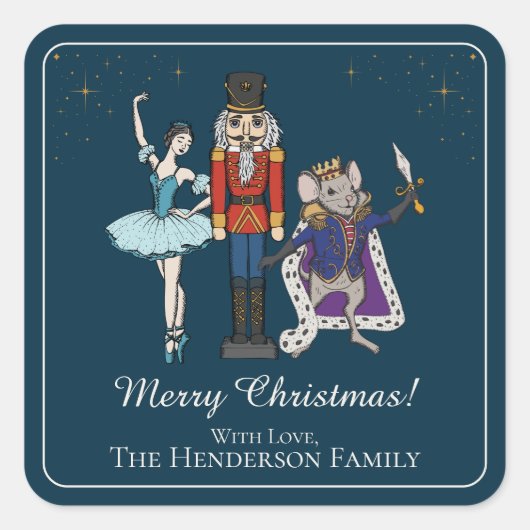 Elegant Nutcracker Merry Christmas Square Sticker (Devant)