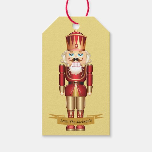 Elegant Nutcracker Speelgoed Soldaat Kerstmis Aang Cadeaulabel (Voorkant)