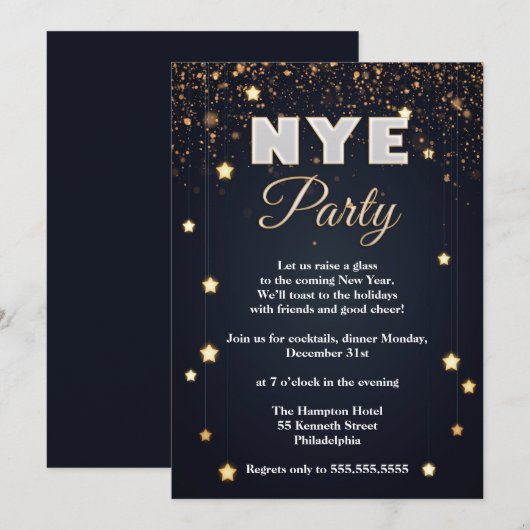 Elegant NYE Confetti Party Kaart (Voorkant / Achterkant)