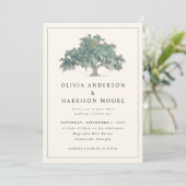 Elegant Oak Tree Green QR Code Southern Wedding Kaart (Staand voorkant)