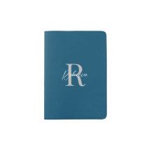 Elegant Oceaan Blauw en Wit Minimalistisch Monogra