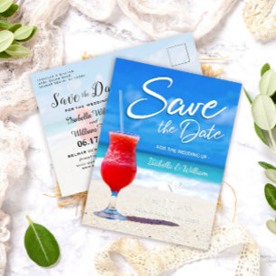 Elegant Ocean Beach Summer Drink Save the Date Aankondigingskaart