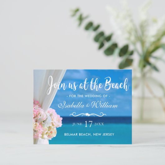 Elegant Ocean Beach Summer Save the Date Aankondigingskaart (Staand voorkant)