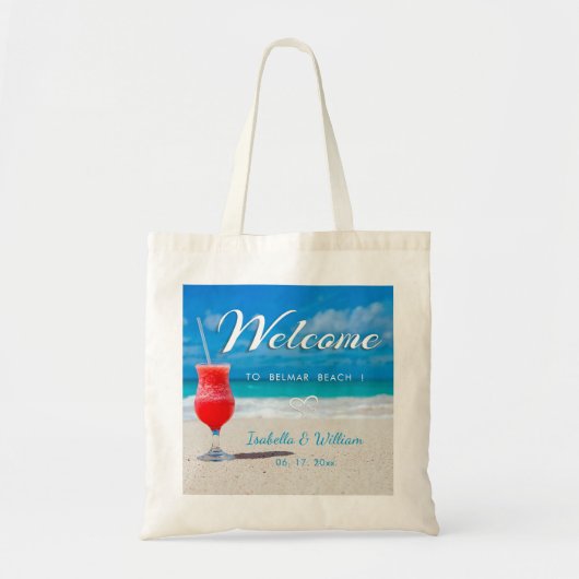 Elegant Ocean Beach Wedding Drink Welcome Favor Tote Bag (Voorkant)