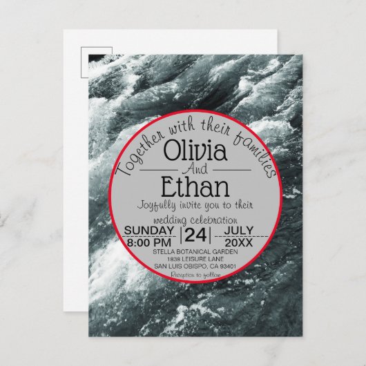 Elégant océan bleu vagues Invitation carte postale (Devant / Derrière)