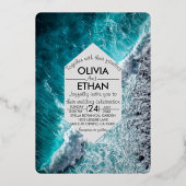 Elégant océan bleu vagues Mariage Foil Invitation (Recto)
