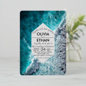 Elégant océan bleu vagues Mariage Foil Invitation (Debout devant)
