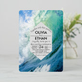 Elégant océan bleu vagues Mariage Foil Invitation (Debout devant)