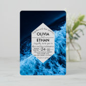 Elégant océan bleu vagues Mariage Foil Invitation (Debout devant)