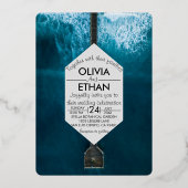 Elégant océan bleu vagues Mariage Foil Invitation (Recto)